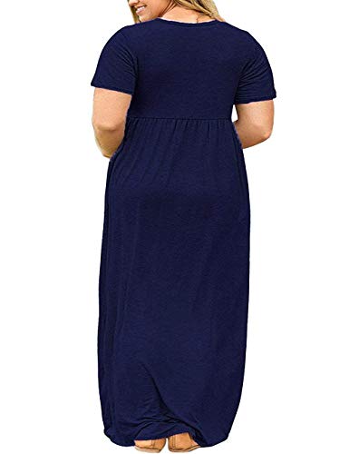 Image of Kancystore Women's Plus Size Maxi Dress with Pockets Summer Dresses XL-5X | Plus Size High Waisted Long Length Beach Dress, Empire Waist Round Neck Casual Dress, Solid Striped Floral Tie Dye Colors