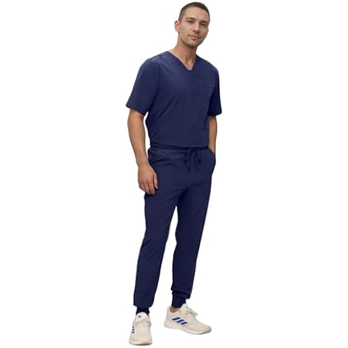 Monarch Uniforms Men's Jogger Scrub Set Tuck-in Scrubs for Men with Jogger Pants and One Pocket Top