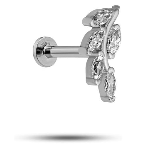 925 Ayar Rodyumlu Gümüş Zeytin Dalı Tragus Piercing Küpe