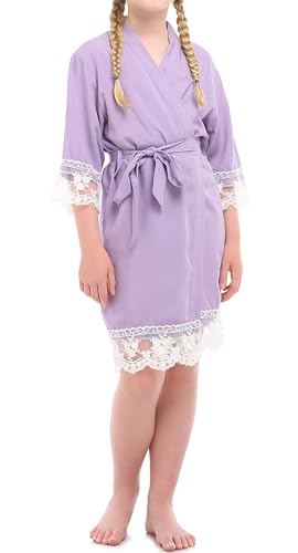 Umeyda Kids Girl's Robe Lace Trim 3/4 Sleeve Kimono Bathrobe Sleepwear, 3-10 Years3
