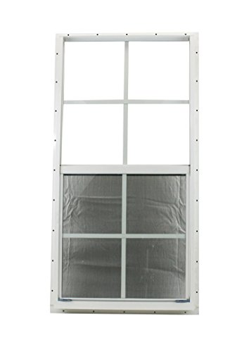 Shed Windows and More 18\" X 36\" White Aluminum Window Flush Mount, Safety/Tempered Glass Playhouse Windows, Chicken Coop Windows