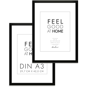 Calias® Dubbelpak (2 stuks) fotolijsten DIN A3 hout ZWART | Fotolijst 30x42cm ZWART met onbreekbaar plexiglas | Fotolijst hout