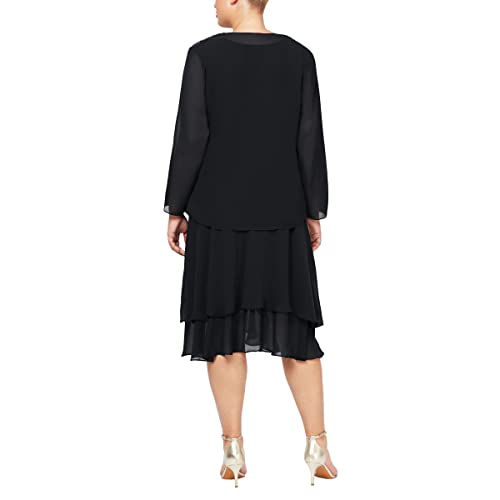 S.L. Fashions Women's Plus Size Embellished Tiered Mother of The Bride Gown with Jacket, Wedding Guest, Formal Event Dress,Black, 18W2