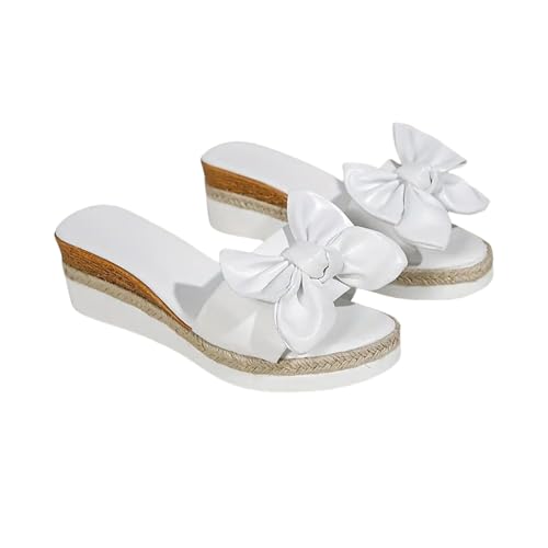 White Platform Sandals for Women 2024 Beachs Sandals,Casual Cute Bow Slippers Fashion Shoes