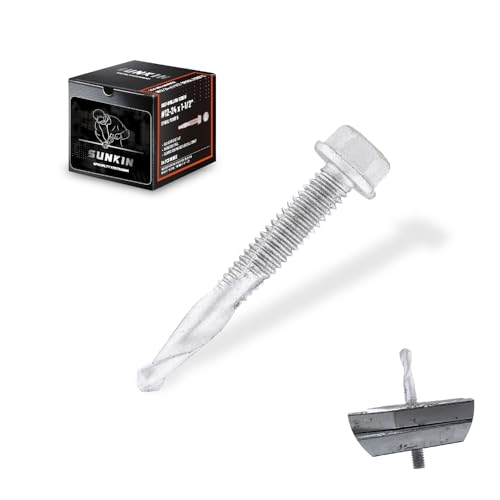 Image of SUNKIN 64PCs Self Tapping Screws for Metal, Hex Head #12 x 1-1 /2 Inch, Self Drilling for Thick Steel, Less Effort Installation, Long Lasting Anti Rust Coating