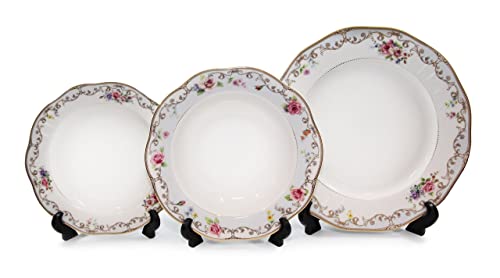 Royalty-Porcelain-Romantic-Bloom-5-Piece-White-and-Gold-Floral-Dinnerware-Set-Gold-Plated-Bone-China-Service-for-1