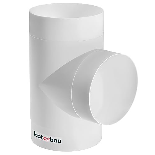 KOTARBAU® Conector en T para sistemas de ventilación de 100 mm, Conector de tubos, Pieza de unión de 3 vías, Conducto redondo para tubos, Blanco, Pieza de conexión, Conector triple para tuberías, ABS