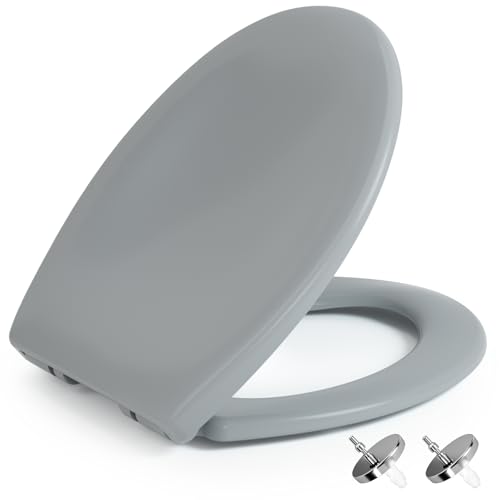 NeoArt Premium Soft Close Toilet Seat Durable Environmentally Friendly & Fade-Resistant with Quick Release Design for Easy Clean Universal Fit with Top and Bottom Fittings O-Shape (3 - Gray)