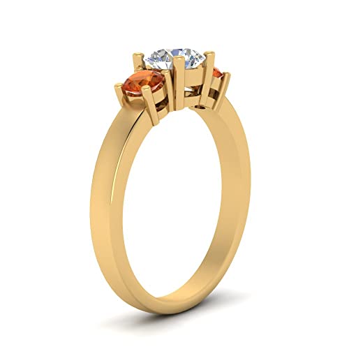 Image of 55Carat Choose Your Gemstone 3 Stone Round Diamond CZ Engagement Ring Yellow Gold Plated Round Shape 3 Stone Engagement Rings Minimal Modern Design Birthday Gift Wedding Gift US Size 4 to 12