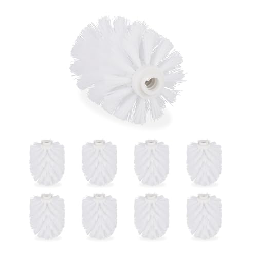 Relaxdays Set de 9 Cepillos de Recambio Escobilla WC, Baño, Cabezal Repuesto, Plástico, 12 mm de Rosca, ⌀ 8 cm, Blanco