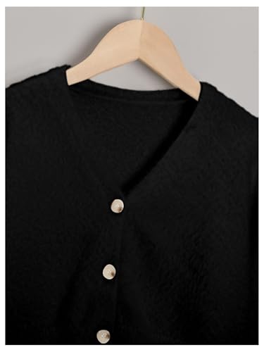 Image of Floerns Girls V Neck Long Sleeve Button Front Knit Cardigan Crop Top