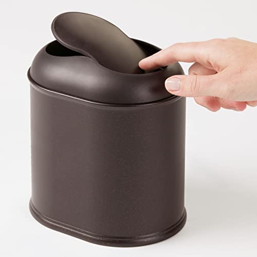 Mdesign Modern Plastic Mini Wastebasket Trash Can Dispenser With Swing Lid For Bathroom Vanity Countertop Or Tabletop - Dispose Of Cotton Rounds, Makeup Sponges, Tissues - Bronze #TOP3