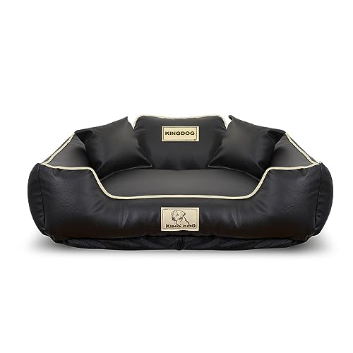 KING DOG Hundebett ECOSHINE Laufstall Antislip Schwarz mit weißem Rand Zwei kleine Kissen gratis dazu (75x65 cm)
