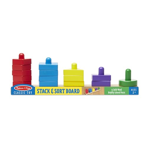 Image of Melissa & Doug Stack and Sort Board - Wooden Educational Toy with 15 Solid Wood Pieces (Pack of 12)