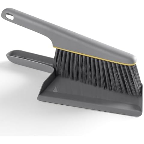 Lumkew Small Broom and Dustpan Set, Hand Mini Dust-Pan and Brush, Handheld Portable Compact, 1 Piece, Gray Cover