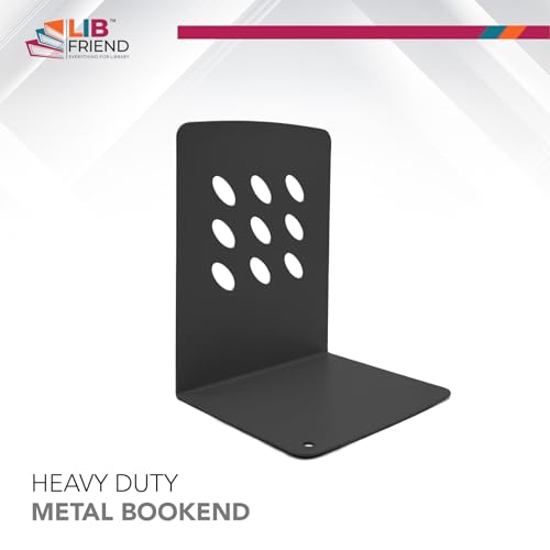 Image of LIBFRIEND Metal Non-Slip Bookends | Powder-Coated L-Shaped Book Holder for Desk, Office, Study Table and Library | Multicolour Options | Set of 2 (Black, S)