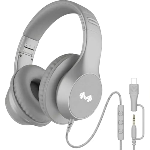 MartiAudio Wired Over-Ear Headphones, Mic, USB-C/3.5mm Plug, Silver