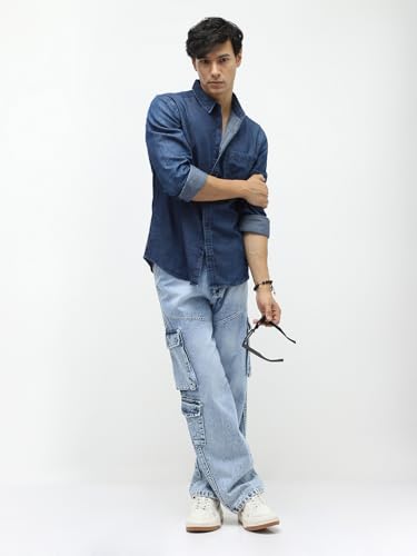 Image of Urbano Fashion Men's Regular Fit Full Sleeve Washed Denim Shirt