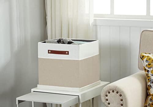 Image of DECOMOMO Foldable Storage Bin | Collapsible Sturdy Cationic Fabric Storage Basket Cube W /Handles for Organizing Shelf Nursery Home Closet (Beige & White, Cube with Lid - 13 x 13 x 13-3 Pack)