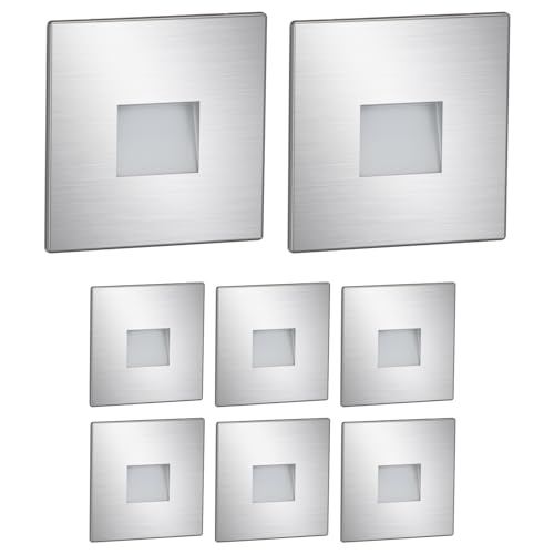 ledscom.de 8 St&uuml;ck LED Treppenlicht/Wandeinbauleuchte FOW f&uuml;r innen und au&szlig;en, Downlight, eckig, edelstahl, 85 x 85mm, warmwei&szlig;