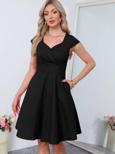 Hanpceirs Women's Cap Sleeve 1950s Retro Vintage Cocktail Swing Dresses with Pocket4