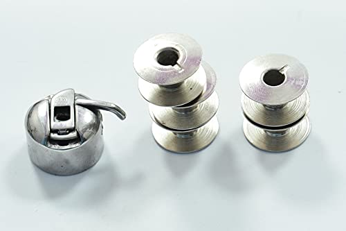 BISMIL Metal Bobbin case and Bobbin for Home Sewing Machine sv Old Model Domestic Pack of 5 bobbins and Pack of 1 Bobine case Outer Like usha Singer Merit Sahara sapna Pooja asha Naveen Pratap