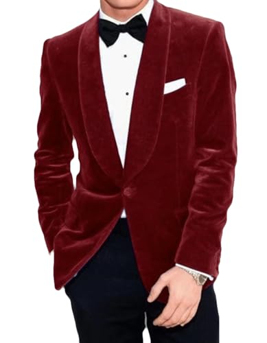 VENNYNG Men's Velvet Blazer Sigle Breasted Tuxedo Suits Jacket One Button Christmas