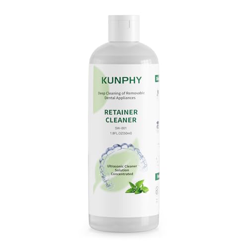 KUNPHY Ultrasonic Retainer Cleaner Solution Concentrate-Professional Cleaning of Retainers Denture Invisible Aligners Mouth Guards Night Guards Remove Odors Discoloration & Stains 1.8 oz(Mint)