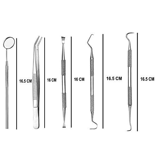 Alis 5 Pcs Dental PMT Set, Dental Tools includes 3 Dental Probes + Dental Tweezer + Mouth Mirror for Oral Care Stainless, Steel Dental Hygiene Kit Set