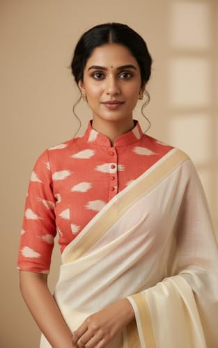 Image of Cotton Pochampally ikat unstitched blouse, Kurthi, long frock fabric material for women (1 meter, 2 meters & 3 meters)