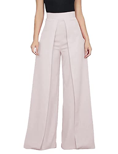 MAYFASEY Pantalones acampanados casuales de pierna ancha para mujer, pantalones largos de cintura elástica dividida alta, pantalones de palazzo de ajuste holgado, pantalones formales, A-rosa claro, L Cover