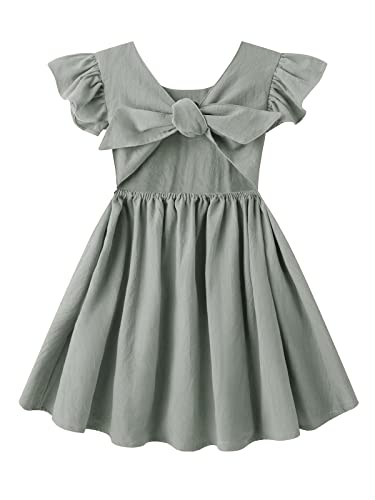 Dutebare Toddler Baby Girls Dress Cotton Linen Ruffle Sleeveless Halter Kids Casual Beach Dresses Grey Green 90