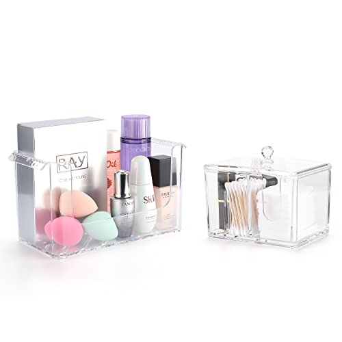 Lolalet Make-up-Organizer aus Acryl, mit Wattestäbchen-Halter, transparenter Kunststoff, für die Hautpflege, Kosmetikkoffer, Standbox für Make-up-Pinsel, Wattebällchen, Qtip Gesichtsmasken Cover