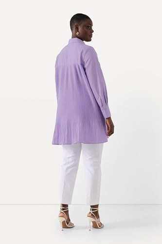 Blusa plisada en forma de A con cuello camisero y manga larga casual elegante para mujer 3
