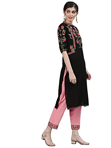Image of Ishin Womens Cotton Straight Fit Embroidered Kurta