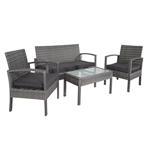 Casaria® Gartenmöbel Set Wetterfest 4 Personen Outdoor inkl. Auflagen Polyrattan 2 Sessel Gartenbank Tisch Garten Terrasse Balkon Möbel Lounge Grau