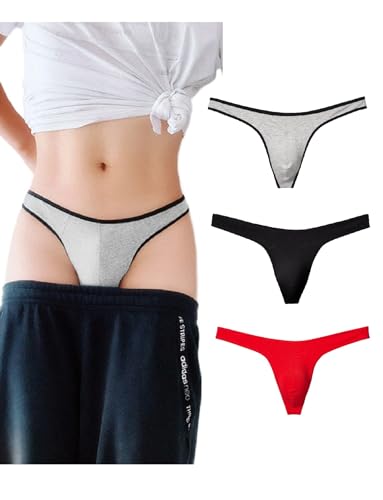 Men's Cotton Thong Underwear Sexy Low Rise T-Back 3 Pack