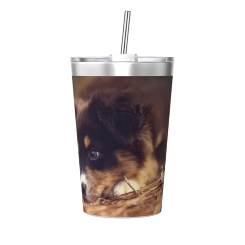 水筒 軽量 魔法瓶 ボーダーコリーの子犬 ボケブラウン ボーダーコリー ステンレスボトル 直飲み 350ml 保温 保冷 ドリンクカップ 直飲み 洗いやすい 通学 遠足 旅行 漏れ防止