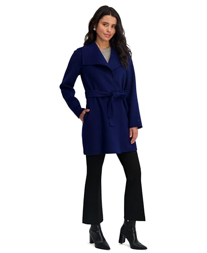Image of TAHARI Women's Double-faced Luxury Soft Wool Blend Peacoat- Wrap Wool Coat With Removable Belt