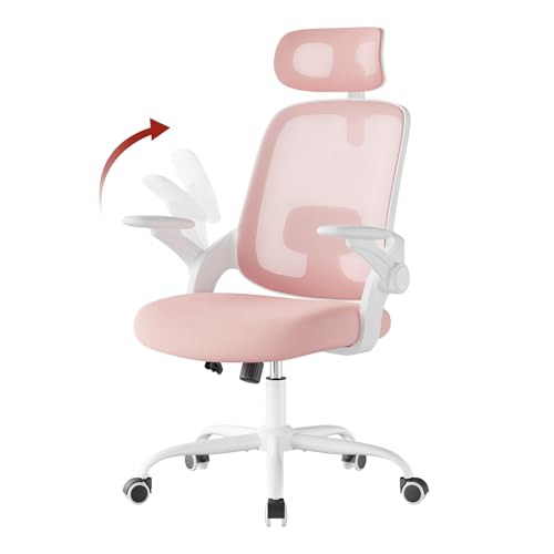 WOLTU Bürostuhl ergonomisch, Arbeitsstuhl mit Verstellbarer Kopfstütze Lendenwirbelstütze, Wippfunktion Schreibtischstuhl für Büro, Bürostühle 150 kg, Rosa