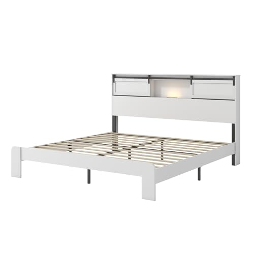 KEIKI King Bed Frame with Storage Headboard & USB Charging Station, Modern Metal Platform Bed, No Box Spring Needed, Noise Free, Easy Assembly, White by KEIKI - Image 7