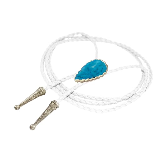 Image of Daisy Del Sol Bolo Tie Turquoise Stone Braided Vegan Faux Leather Silver Tips Handmade Necklace Adjustable Boho Western Jewelry