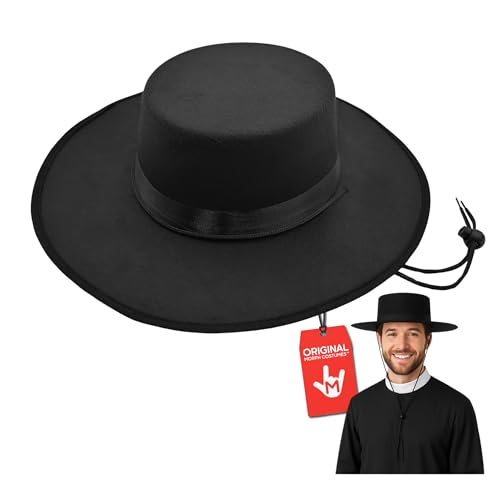 Nicky Bigs Novelties Morph Black Wide Brim Felt Flat Top Hats Padre Amish Cowboy Plague Matador Western Medieval Costume (Small/Medium)