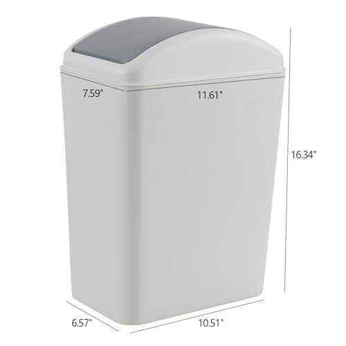 Image of 4.5 Gallon Plastic Swing Lid Trash Can, Gray Slim Waste Bin for Bathroom, Office, Kitchen