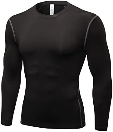 Men's Athletic Long Sleeve Compression Shirts Base-Layer Quick Dry Fit Workout Shirts Running Football Tops Undershirts Large