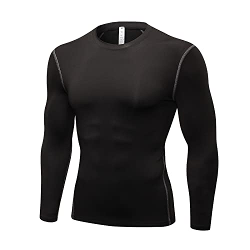 Men's Athletic Long Sleeve Compression Shirts Base-Layer Quick Dry Fit Workout Shirts Running Football Tops Undershirts Large #TOP17