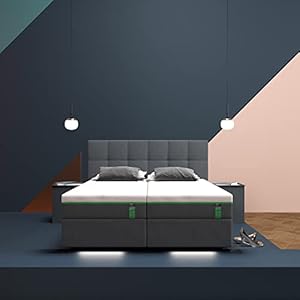 INNOCENT® P6 Air – LED | Luxus Aloe-Vera Boxspringbett 180×200 – H3 in Grau Stoff N13 | 23cm Matratze mit integriertem…