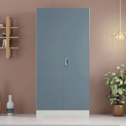 Image of Interio by Godrej Almirah Slimline 2-Door Steel Almirah, Cupboard for Clothes (Alpine White and Stormy Weather Matte), 1-Year Warranty, 1 Locker, 4 Shelves