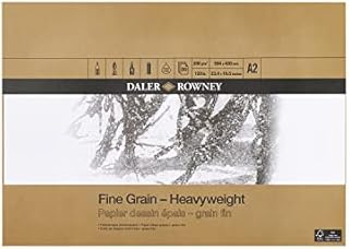 Daler-Rowney Fine Grain Lightly Textured Heavyweight 200gsm A2 Drawing Paper Pad, Glued 1 Side, Acid-free, 30 White Sheets, Ideal for Professional Artists