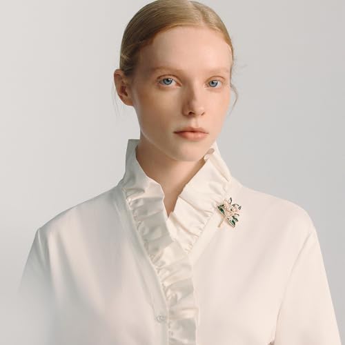 Image of SHE'S FREE STYLE JUST FOR YOU Handmade Gardenia Brooches and Pins For Women, Enamel Flower Brooch Green Leaves Pins Hand Dripping Oil Jewelry Brooch Pins Fashion Garland Safety Pins